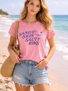 Wildfox Pink Tee with Blue Graphic
